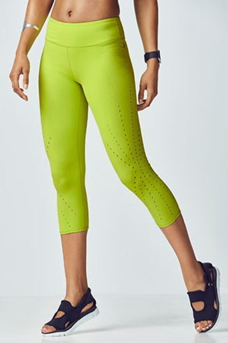 Fabletics Lime Angela Perforated Powerhold High Rise Capri Leggings Small